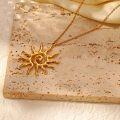 wholesale 925 Sterling Silver Plated Gold Spiral Sun Pendant Necklace Retro Texture Round  for Women-0-2