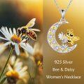wholesale 925 Sterling Silver Bee and Daisy on Crescent Moon Pendant Necklace-0-2