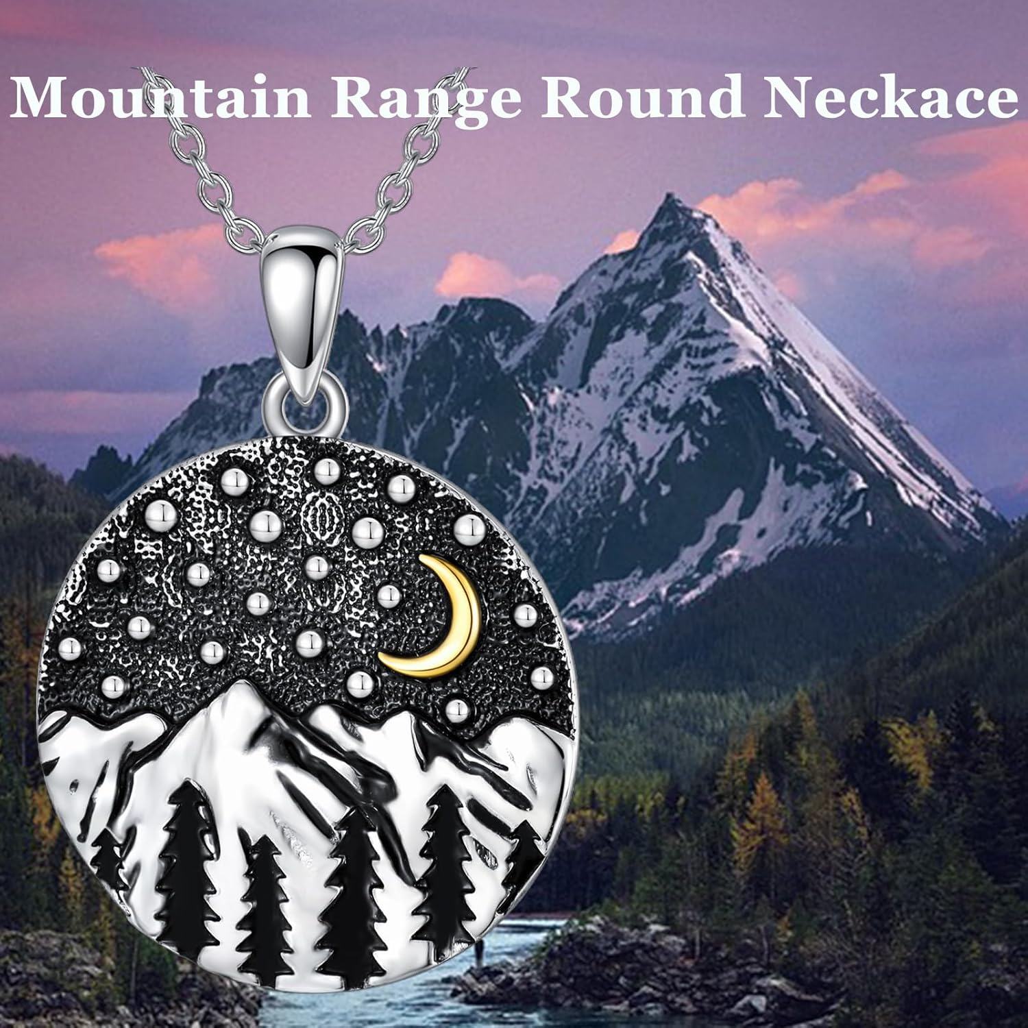  Sterling Silver Mountain Range Pendant Vintage Nature Jewelry for Women -0-2