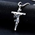 wholesale 925 Sterling Silver &  Jesus Christ Cross Pendant with INRI Inscription on Ribbon - Mens Crucifix Necklace 24 Chain Gift for Him-0-3