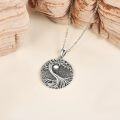 wholesale 925 Sterling Silver Yin Yang Pendant with Black Stone and Leaf Design Chain for Women Men  47cm Length-0-2