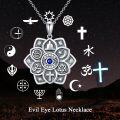 wholesale 925 Sterling Silver Metal Spiritual Necklace with Blue Evil Eye and Lotus Design-0-4