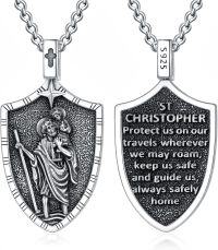 wholesale 925 Sterling Silver St Christopher Shield Pendant Necklaces for Men & Women-F-St Christopher Shield Charm