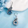 wholesale 925 Sterling Silver Blue Crystal Peacock Feather Dangle Earrings, Hypoallergenic Gift for Women-0-2