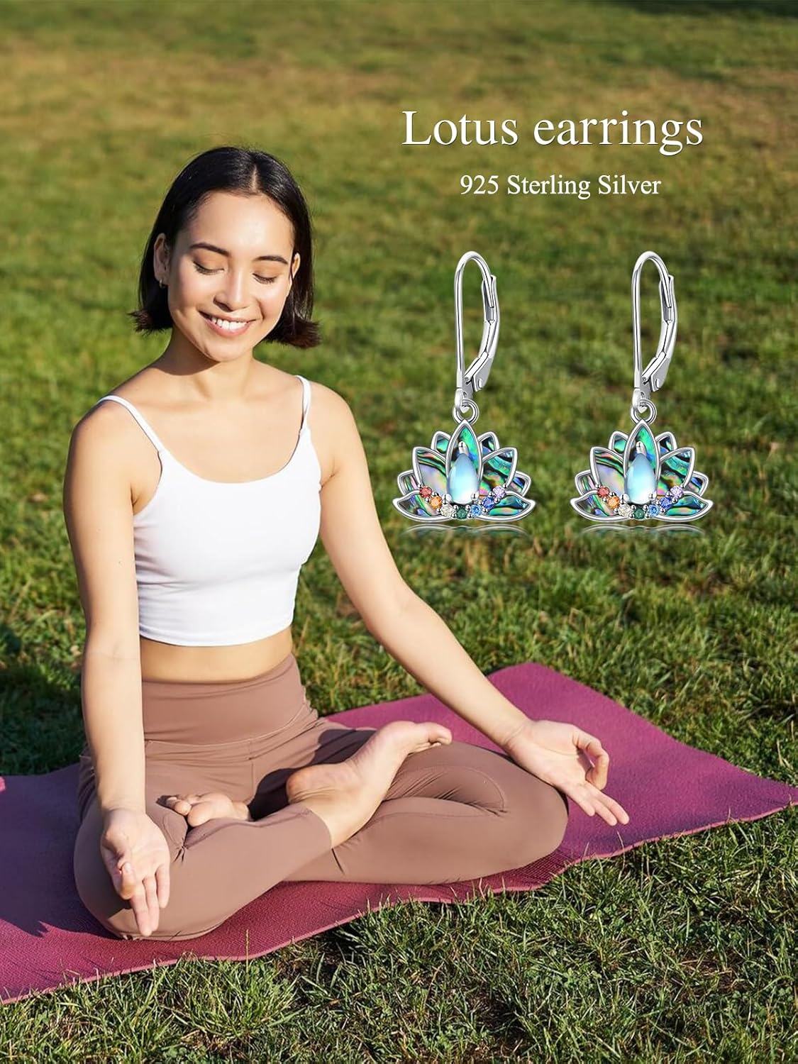  Sterling Silver Abalone Shell Moonstone Hummingbird Butterfly Lotus Dangle Earrings for Women -0-6
