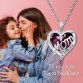 wholesale 925 Sterling Silver Purple Cubic Zirconia Heart Mom I Love You Pendant Necklace-0-1