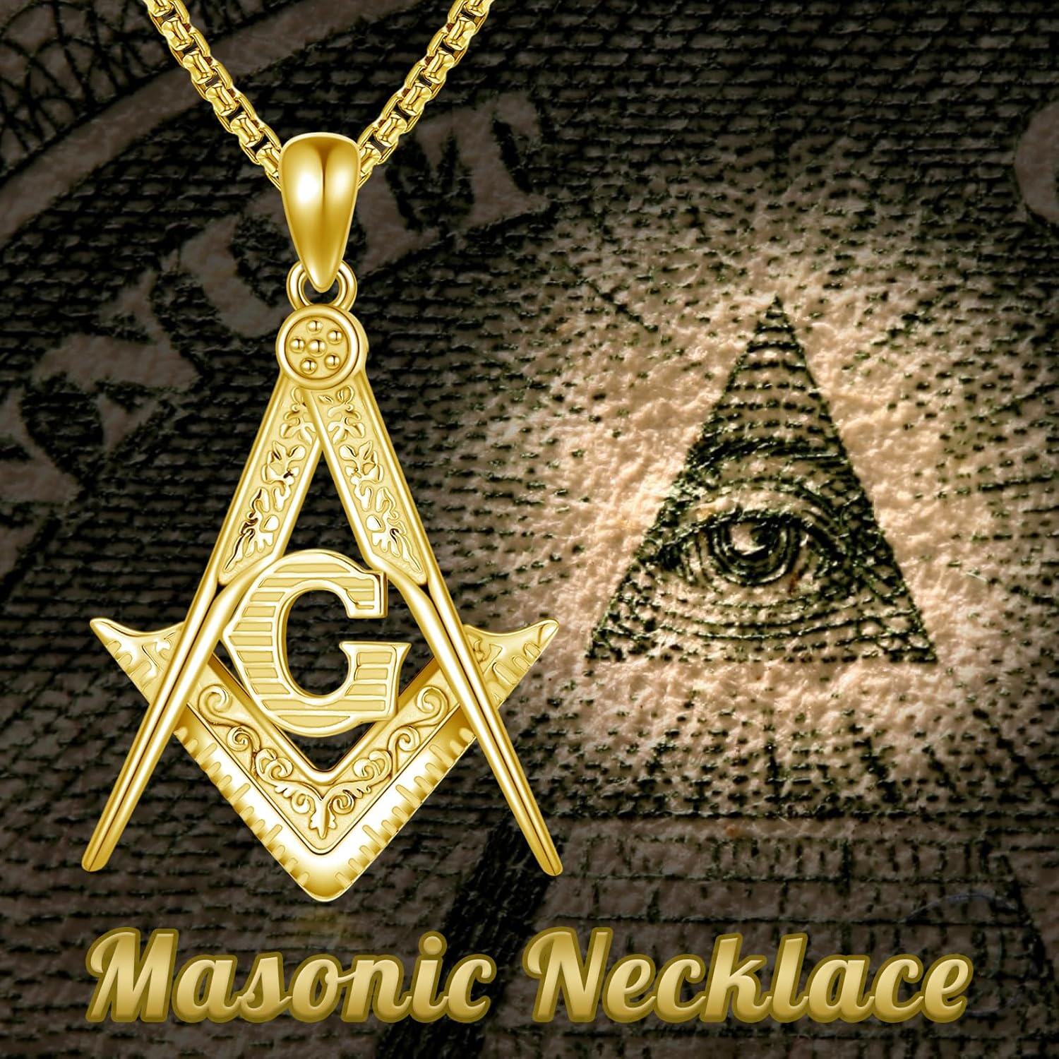 wholesale 925 Sterling Silver Freemason G Symbol Triangle Pendant Necklace with Stainless Steel Chain for Men Women Gold Tone  24 Chain-0-2