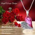 wholesale 925 Sterling Silver 925 Pink Crystal Angel Wings Heart Pendant Necklace Gift for Women-0-3