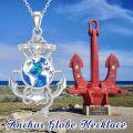 wholesale 925 Sterling Silver Globe & Anchor Necklace with Blue Opal Tridant Pendant-0-1