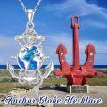 wholesale 925 Sterling Silver Globe & Anchor Necklace with Blue Opal Tridant Pendant-0-1