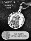 wholesale 925 Sterling Silver St Benedict Pendant Protection Charm Mens Necklace w/Chain-0-3