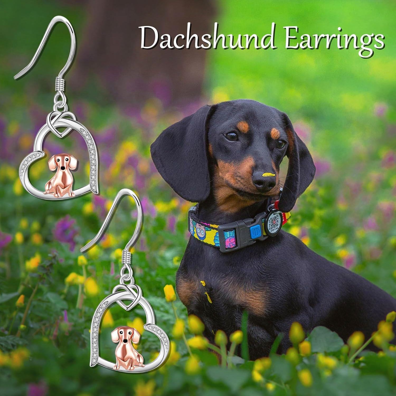 Sterling Silver Dog Earrings w Heart Dachshund Greyhound German Shepherd Dalmatian Dangle Jewelry Gifts for Women-0-5