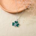 wholesale 925 Sterling Silver Shamrock Clover Leaf Malachite Stone Pendant Necklace with Abalone Shell Centerpiece s for Her Him 4å¶èé¡¹é¾åå ï¼é¶è²åå­æ¶ä¸ç»¿æ¾ç³åè´å£³ä¸­å¿é¥°åç¤¼ç©éç·å¥³å-0-2