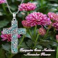wholesale 925 Sterling Silver Turquoise Chrysanthemum Cross Necklace for Women, 28x24mm-0-3