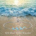 wholesale 925 Sterling Silver Green Stone Wave Adjustable Bracelet for Women - Ocean Inspired Beach Gift Idea-0-22