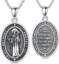 wholesale 925 Sterling Silver Saint Anthony Pendant Necklace for Women Men Catholic  43cm Chain Length-Saint Anthony