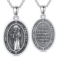 wholesale 925 Sterling Silver Saint Anthony Oval Pendant Necklace-Saint Anthony