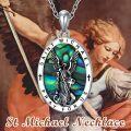 wholesale 925 Sterling Silver Abalone Shell Saint Michael Prayer Pendant Necklace for Men & Women-0-3