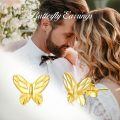 TOUPOP 14K Gold Diamond-Cut Butterfly Stud Earrings For Women-0-1