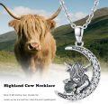 wholesale 925 Sterling Silver Moon Highland Cow Pendant Necklaces for Women's -0-5