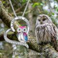 wholesale Sterling Silver Stone Owl Necklace Forever Love Heart Gift for Women-0-10