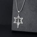 wholesale 925 Sterling Silver Protection Pendant with Star of David and Cross Charm on Box Chain Necklace for Men & Women-0-2