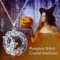 wholesale 925 Sterling Silver Rainbow Crystal Halloween Witch & Pumpkin Pendant Necklace-0-1