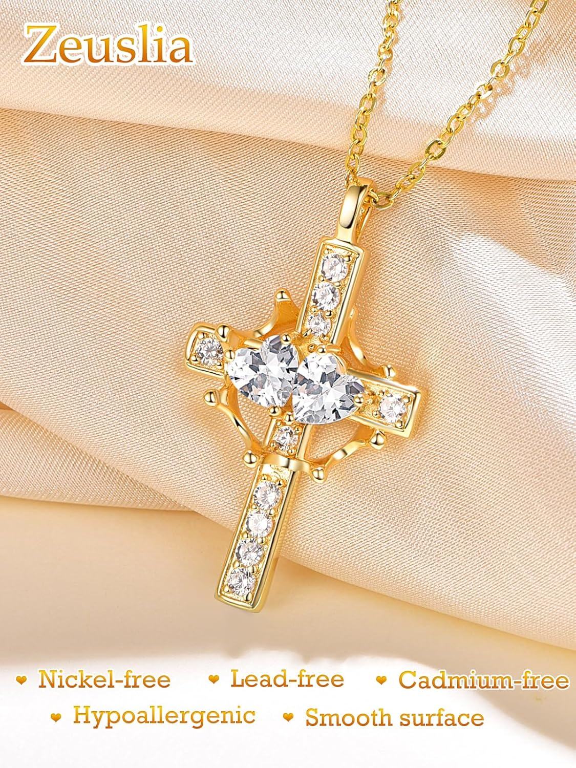  Sterling Silver Birthstones Gold Cross Necklace for Women -0-2
