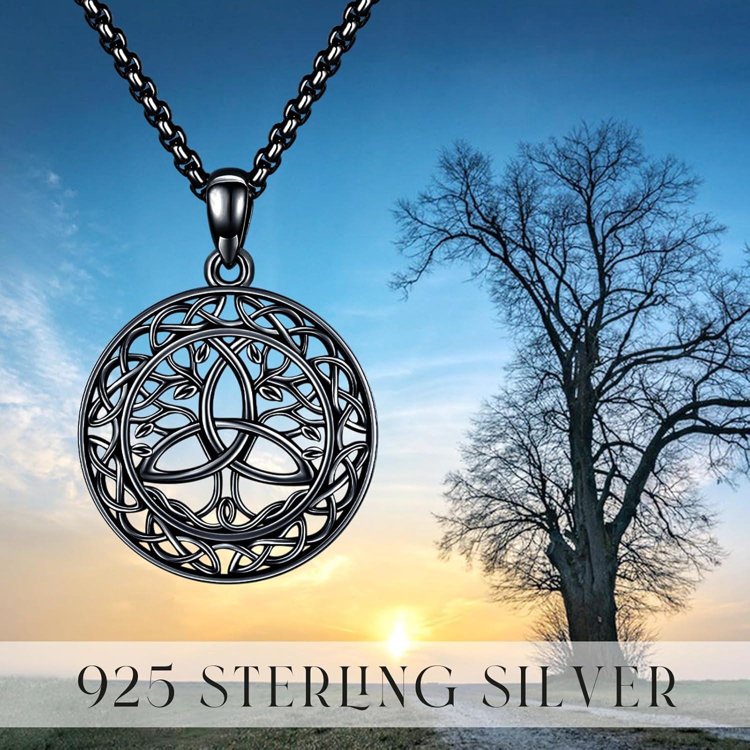 wholesale Black Stainless Steel Celtic Knot Tree Of Life Pendant Necklace with Stainless Steel Chain For Men-0-2