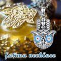 wholesale 925 Sterling Silver Evil Eye Hamsa Hand Owl Pendant Necklace-0-3