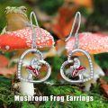 wholesale 925 Sterling Silver Frog on Mushroom Heart-Shaped Drop Earrings - Hypoallergenic  for Her-0-1