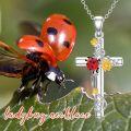 wholesale 925 Sterling Silver Cross with Ladybug and Sunflower Charm Pendant Necklace-0-3