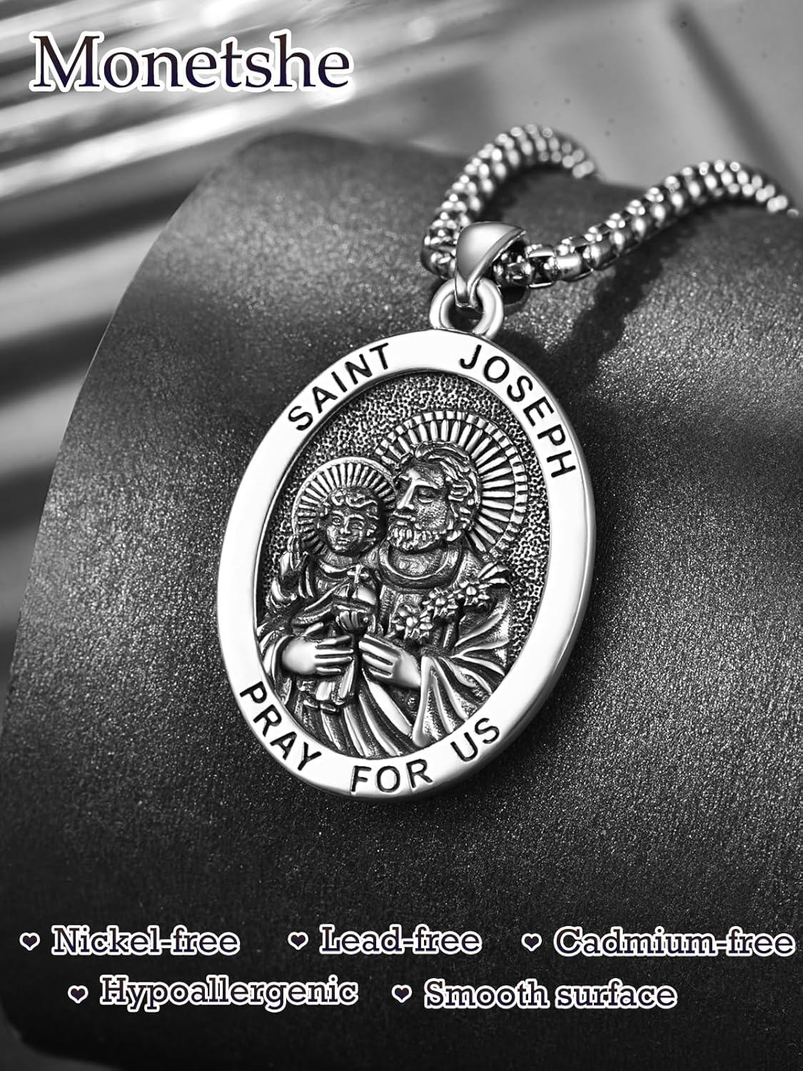 Sterling Silver Monetshe Patron Saint Medals Catholic Pendant Necklaces-0-4