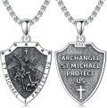 wholesale S925 Sterling Silver Archangel Saint Michael Protect Us Shield Cross Pendant Necklace-0-0