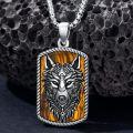 wholesale 925 Sterling Silver Black Onyx and Tiger's Eye Stone Wolf Head Pendant Necklace for Men Women -0-3
