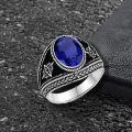 wholesale 925 Sterling Silver Blue Sapphire Vintage Oval Cut Compass Celtic Knot Retro Thumb Pinky Ring for Men-0-1