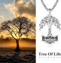 wholesale 925 Sterling Silver Viking Thor's Hammer Mjolnir & Yggdrasil Tree of Life Pendant Necklace w/-0-6