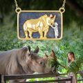 wholesale 925 Sterling Silver Gold Plated Lapis Lazuli Rhinoceros Pendant Necklace-0-4