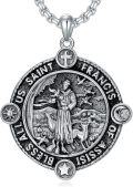 wholesale 925 Sterling Silver St Francis of Assisi Medal Pendant Necklace with 3D Engraved Design and Cross Charm - Religious Gifts for Men & Women-0-0