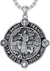 wholesale 925 Sterling Silver St Francis of Assisi Medal Pendant Necklace with 3D Engraved Design and Cross Charm - Religious Gifts for Men & Women-B07-St Francis Non-personalized