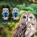 wholesale 925 Sterling Silver Owl Stud Earrings with Blue Austrian Crystals-0-5