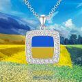 wholesale 925 Sterling Silver Square Blue and Yellow Ukraine Flag Pendant Necklace with Cubic Zirconia - Peace Style  for Women & Girls-0-3