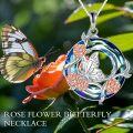 wholesale 925 Sterling Silver Blue Crystal Rose and Honeybee Pendant Necklace-0-8
