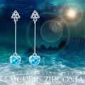 wholesale 925 Sterling Silver Blue Topaz Heart Drop Earrings with Trinity Knot Design-0-1