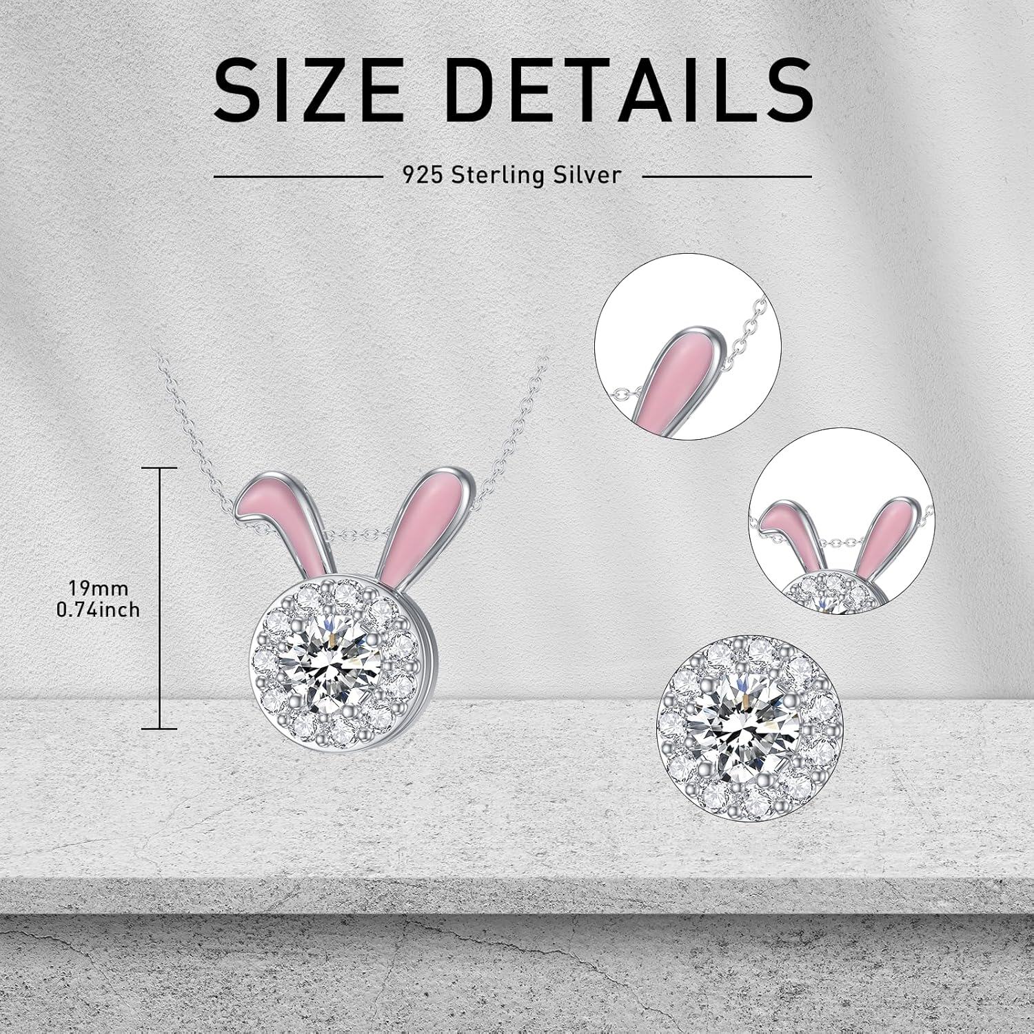 wholesale 925 Sterling Silver Pink Enamel Rabbit Pendant Necklace with Cubic Zirconia for Women 18 + Extender Chain-0-4