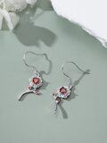 wholesale 925 Sterling Silver Ruby Rose Dangle Earrings - Heart Ruby Flower Jewelry for Women, Valentine's Gift-0-3