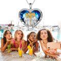 wholesale 925 Sterling Silver Blue Crystal Heart Pendant Necklace Gifts for Sisters and Daughters-0-4