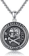 wholesale 925 Sterling Silver Memento Mori Skull Crossbones Pendant Necklace for Men & Women-0-0