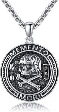 wholesale 925 Sterling Silver Memento Mori Skull Crossbones Pendant Necklace for Men & Women-memento mori 2