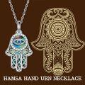 wholesale  925 Sterling Silver with Simulated Abalone Shell Hamsa Hand Evil Eye Urn Necklace for Ashes Perfume Essential Oil Sand, Adjustable Chain, Gift Box-0-3